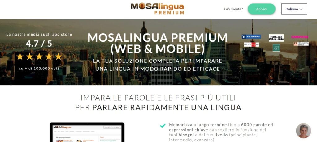 Copertina piattaforma di apprendimento MosaLingua