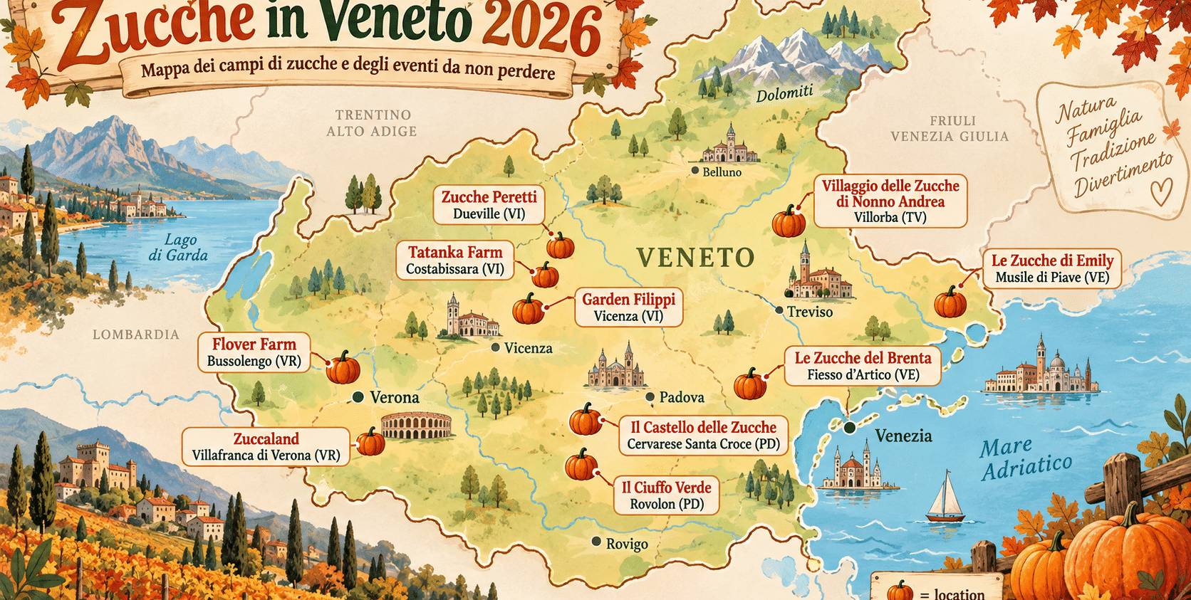 Zucche in Veneto: i 10 campi di zucche più belli da visitare con i bambini nel 2026